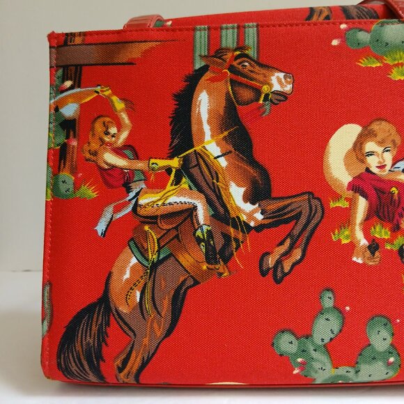 Retro 50's Red Rockabilly Pin Up Cowgirls with Beads & Sequins Shoulder Bag - Picture 7 of 13